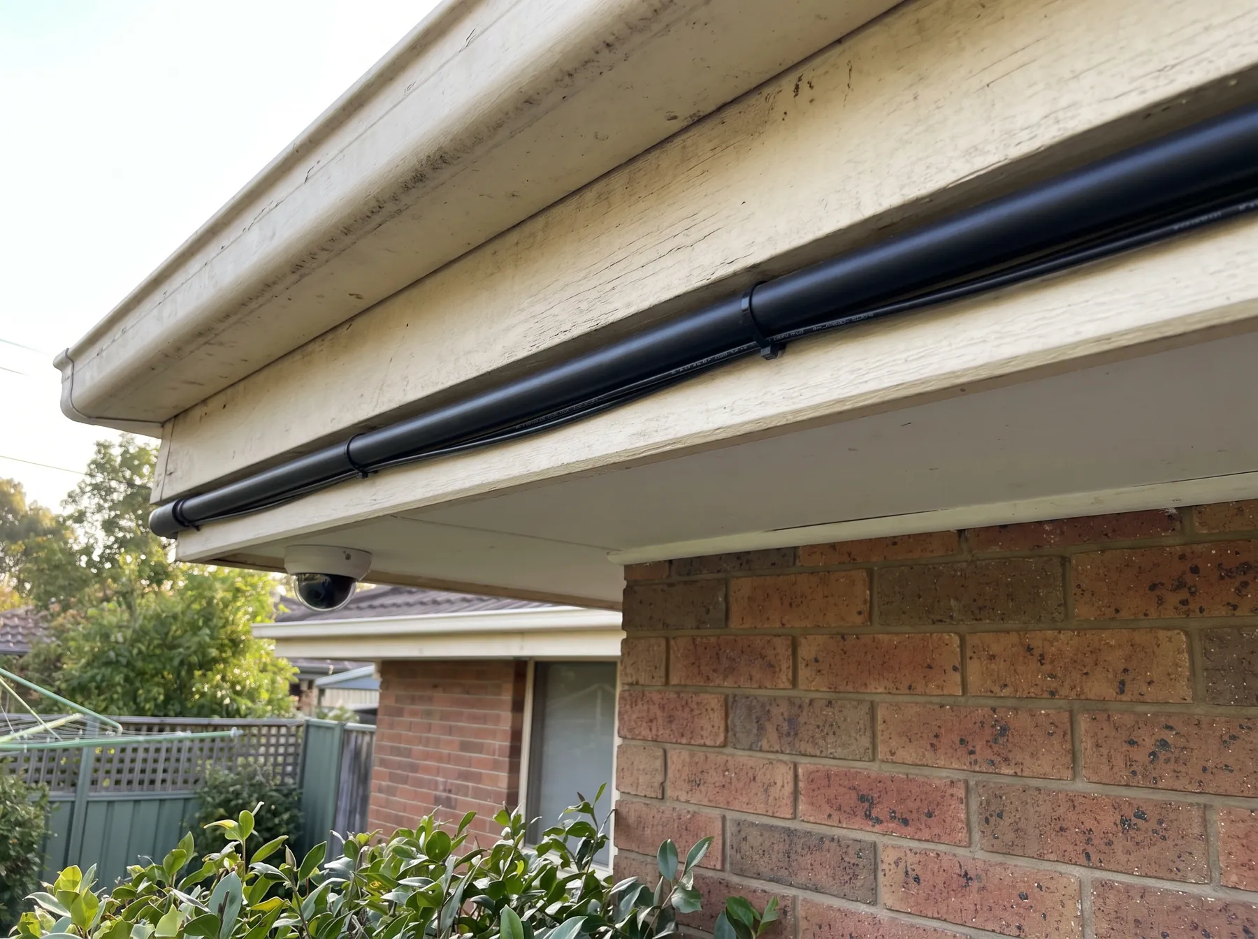 Clean CCTV cable run at the eaves