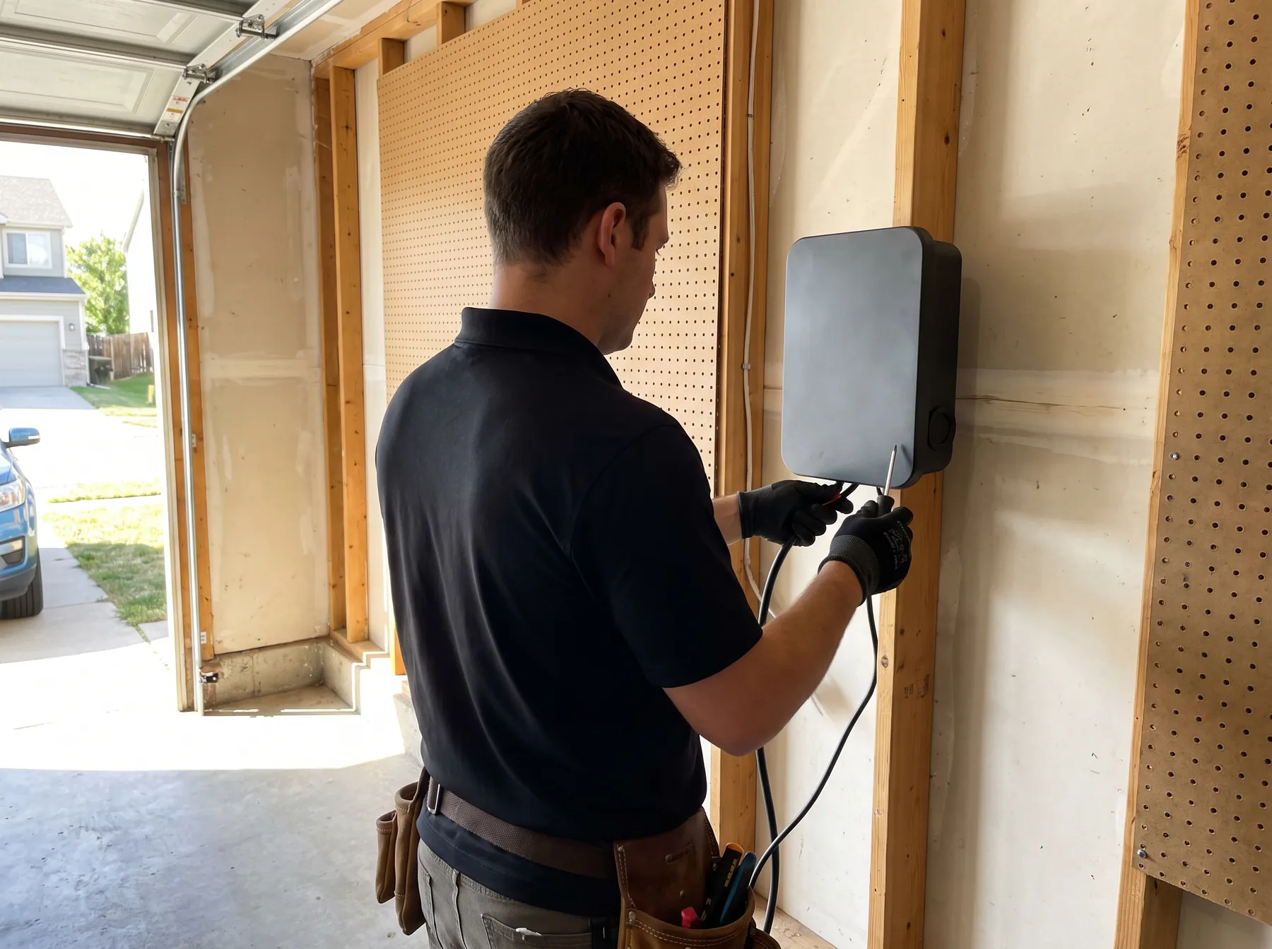 Electrician commissioning home EV charger