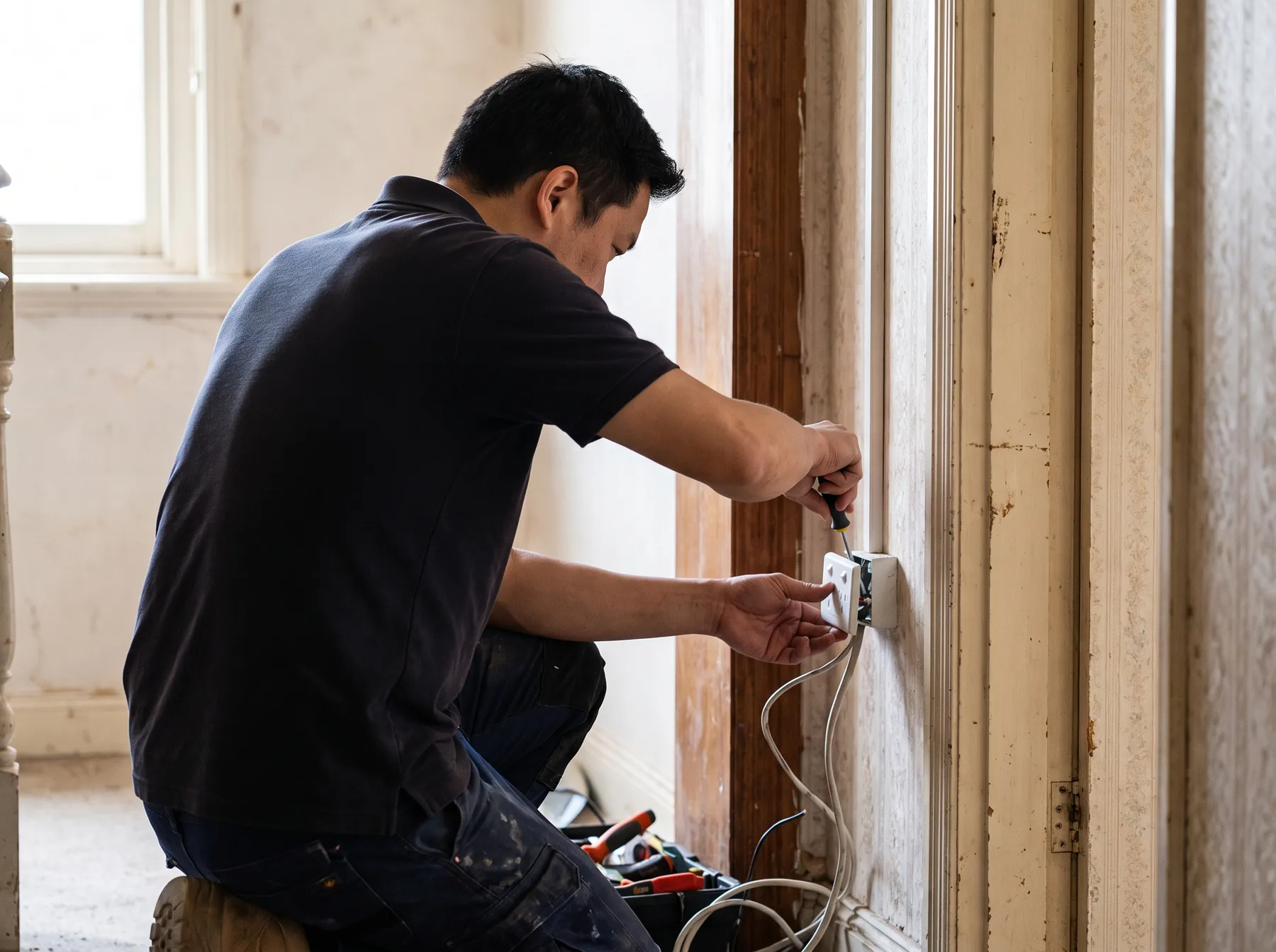 Cable run and outlet install in progress
